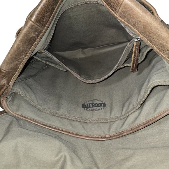 Vintage Fossil Brown Leather Distressed Laptop Computer Shoulder Bag 18x12x4 - Picture 4 of 10